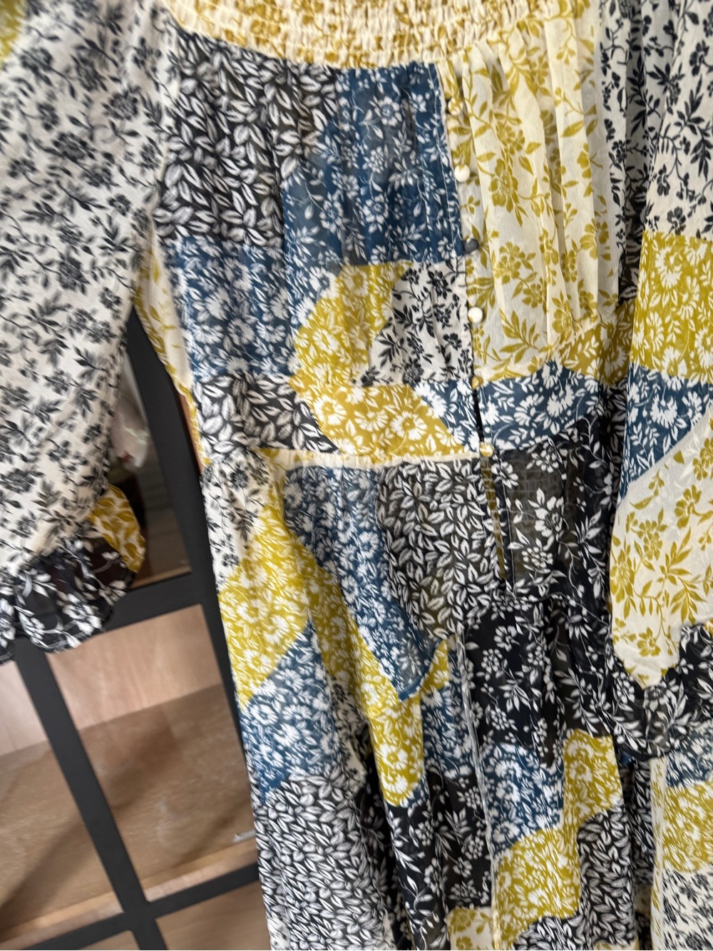Anthropologie Patchwork Floral Maxi Dress Tunic Top Yellow, Blue, Black, White - Picture 7 of 8